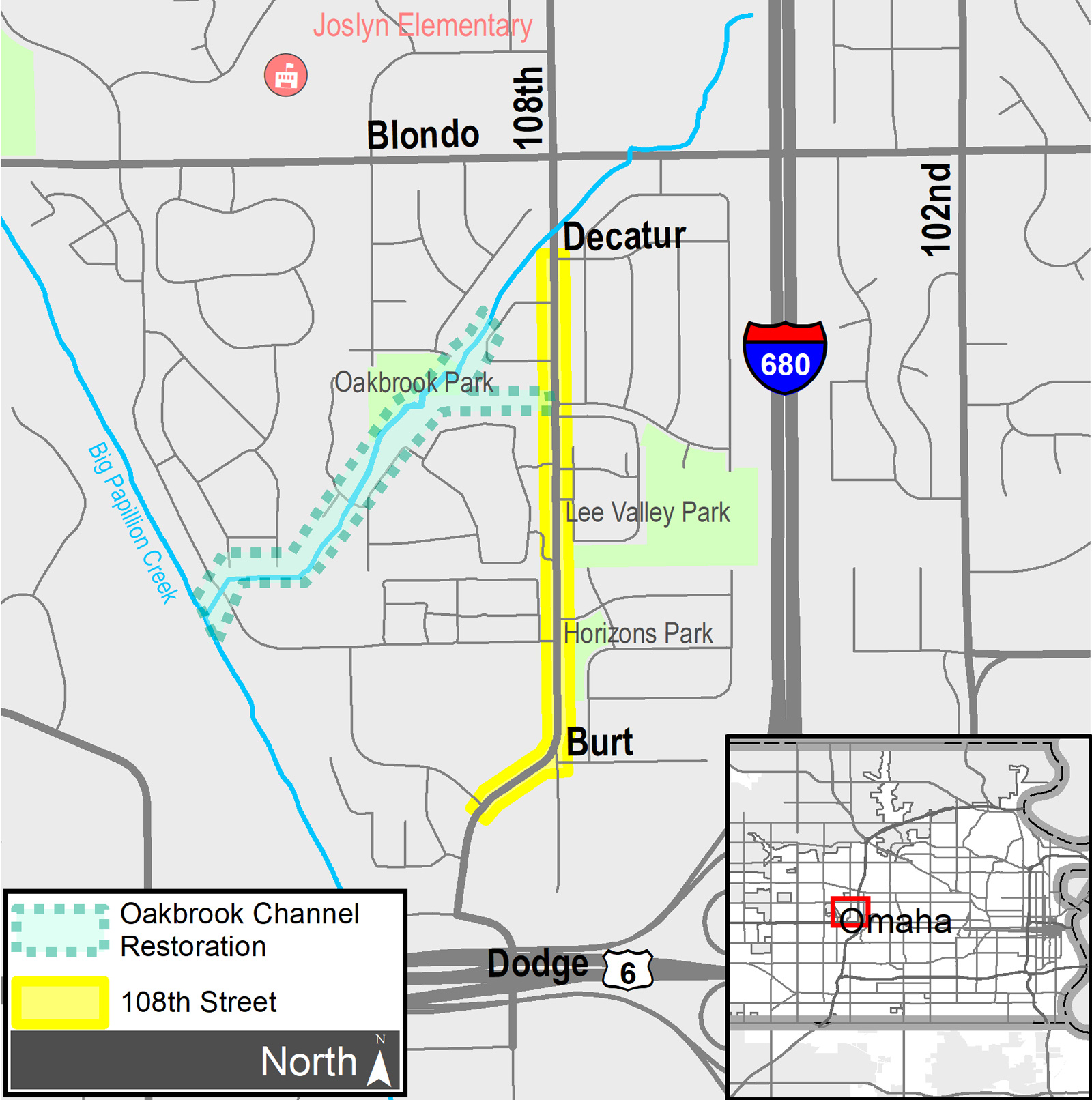 Map of the project area with 108th Street highlighted.