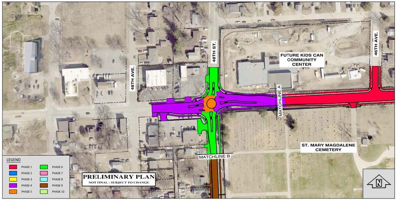 Map showing locations of phases along Q Street.