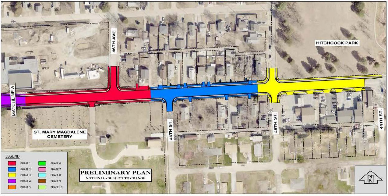 Map showing locations of each phase along Q Street.