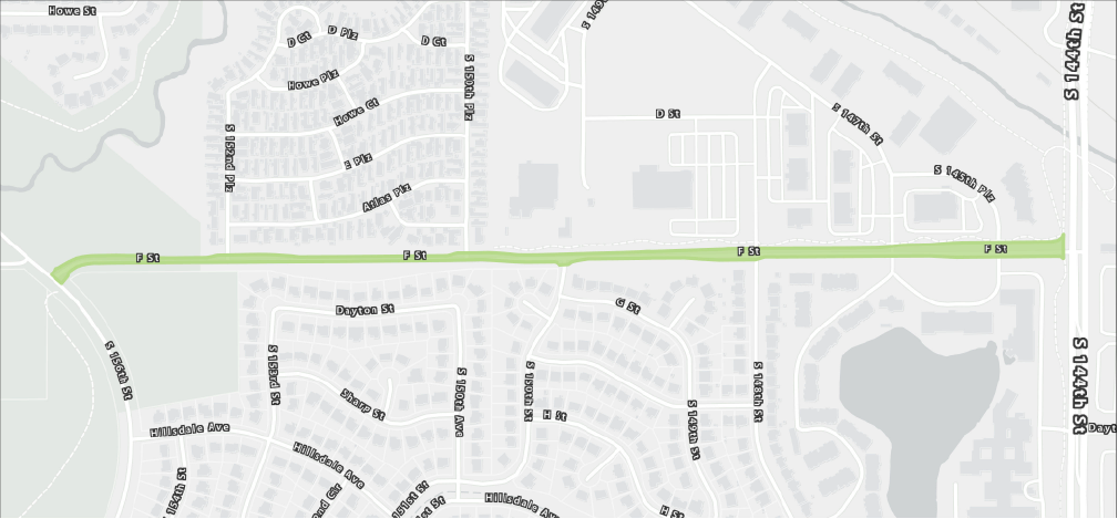 Project map showing the project on F Street from 156th Street to 144th Street