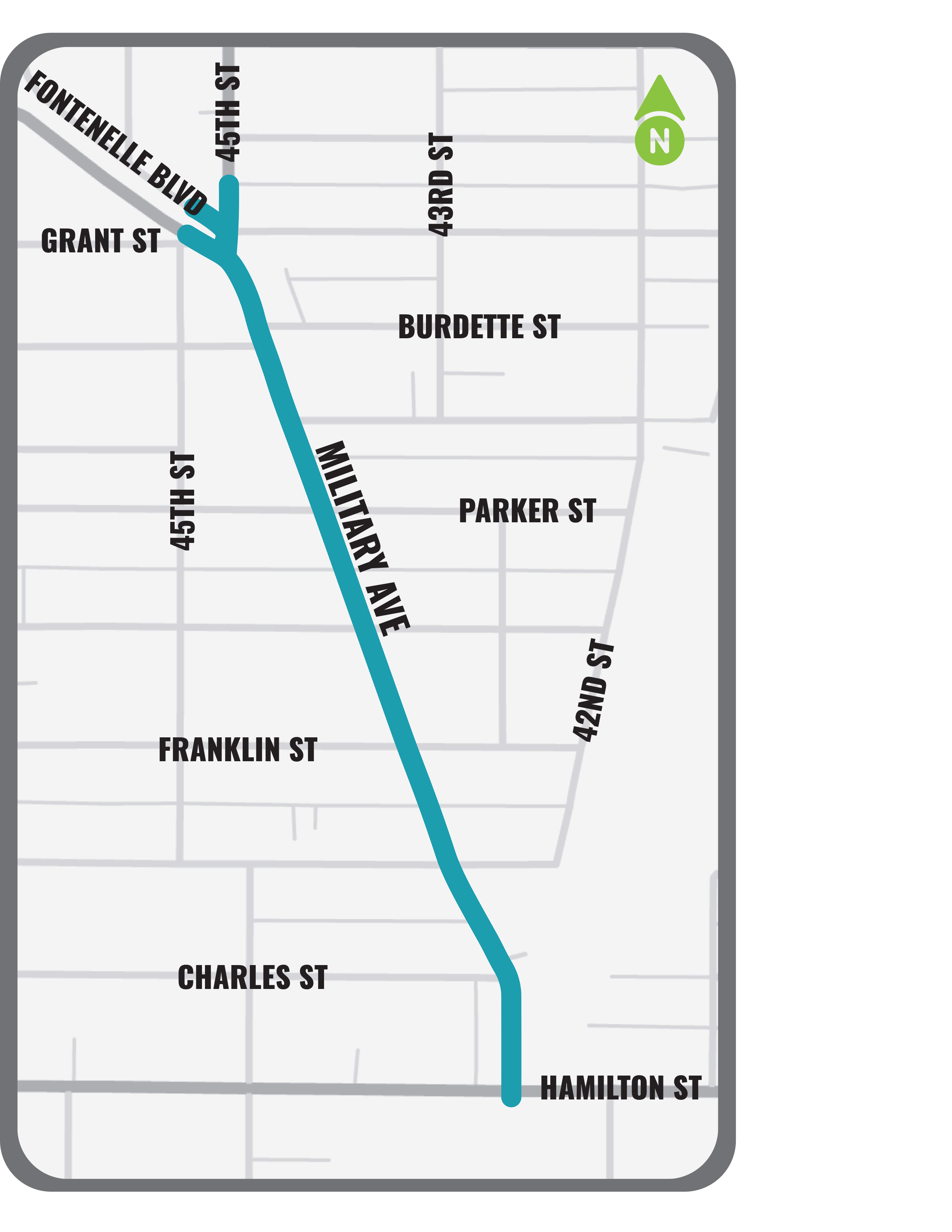 Map showing project area being Military Ave from 45th to Hamilton St